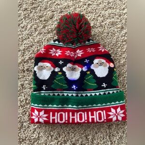 Light Up Santa Knit Beanie - Red, Green, Black